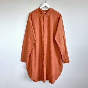 Labo Art Oversized Tunic Button Up Shirt Cotton Orange L